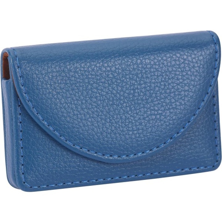 Suport carti de vizita, Piele, Inchidere magnetica, Albastru