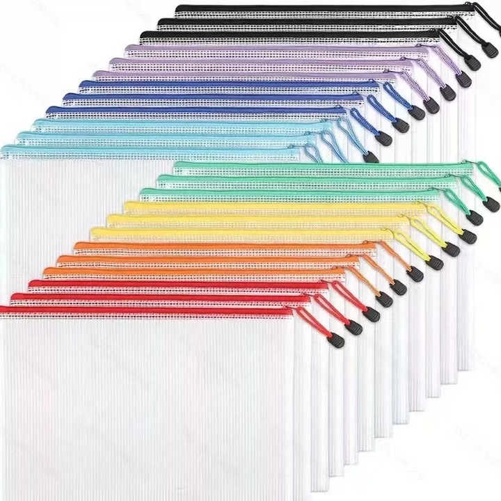 Set 24 mape cu fermoar, A4, multicolor, pentru birou si calatorii, PVC