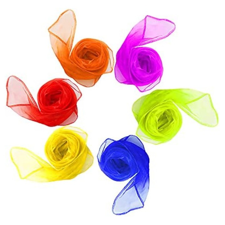 Комплект от 6 сензорни шалове от шифон, многоцветни, за деца