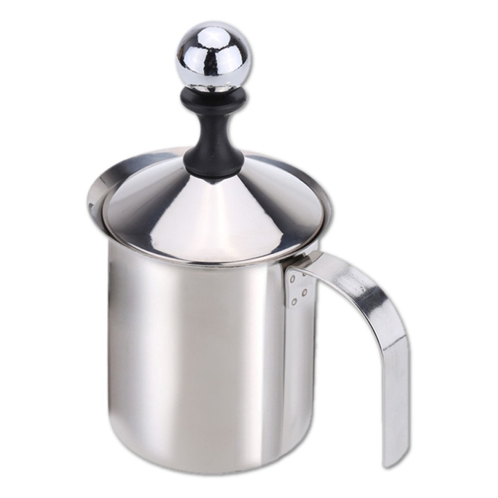 Spumant pentru lapte, capacitate 400 ml, inox, dimensiuni 17x13x9 cm, argintiu