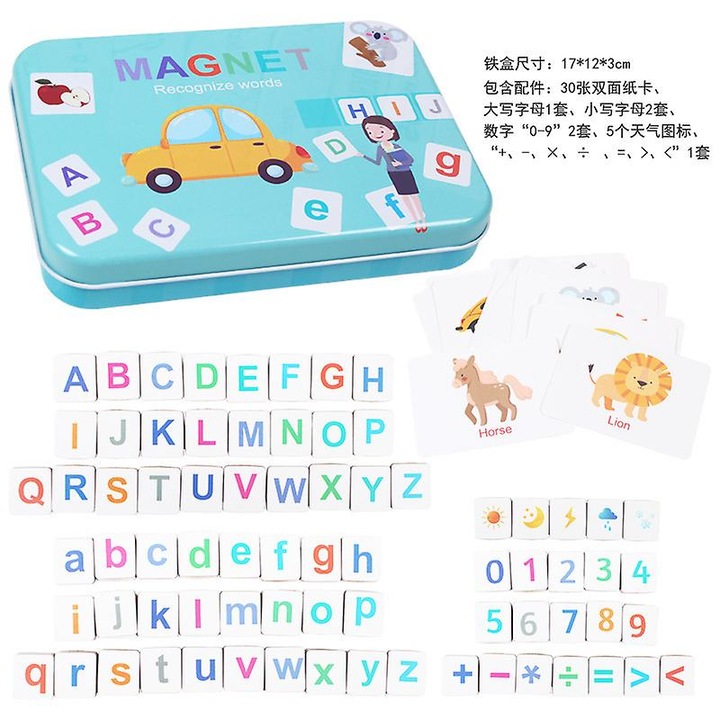 Joc educativ, 140 piese, tabla magnetica, set complet, multicolor