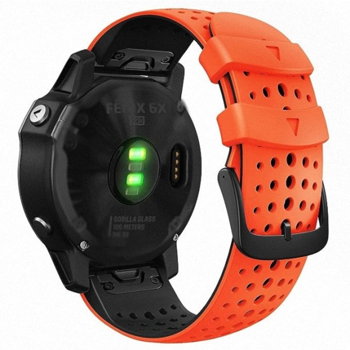 Bratara de ceas 26mm QuickFit din silicon impermeabil pentru smartwatch Garmin, set, portocalie-neagra