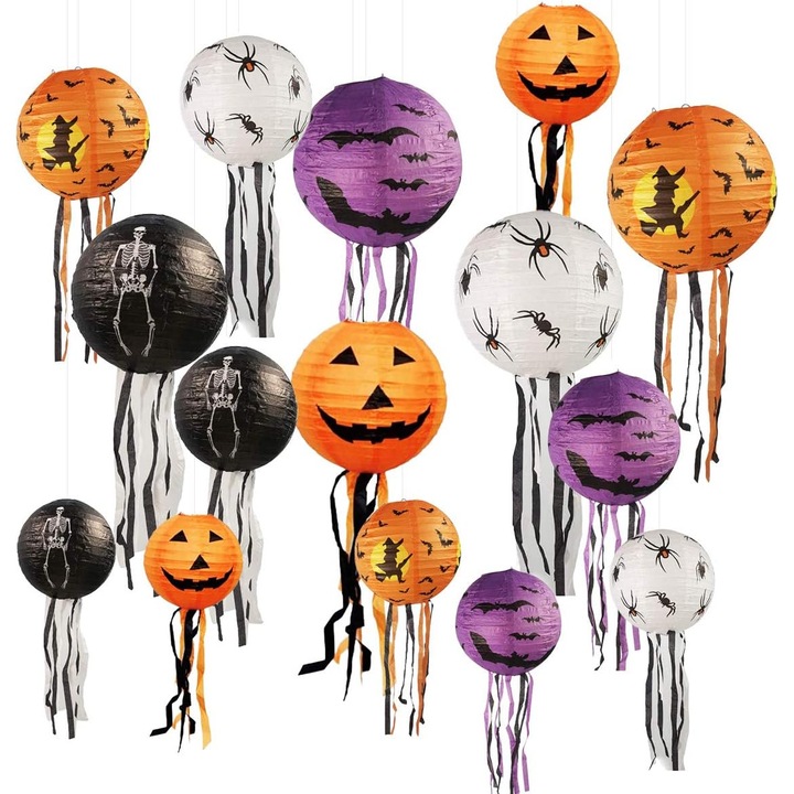 15 db többszínű Halloween papírlámpás készlet 20x25.4x30cm