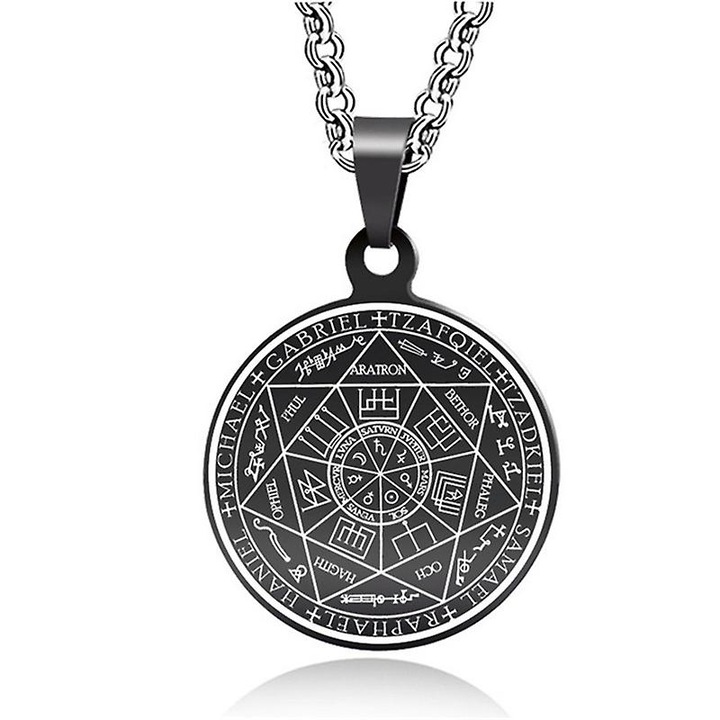 Pandantiv talisman din argint cu sapte arhangheli, lant ajustabil 55+5cm, protectie spirituala