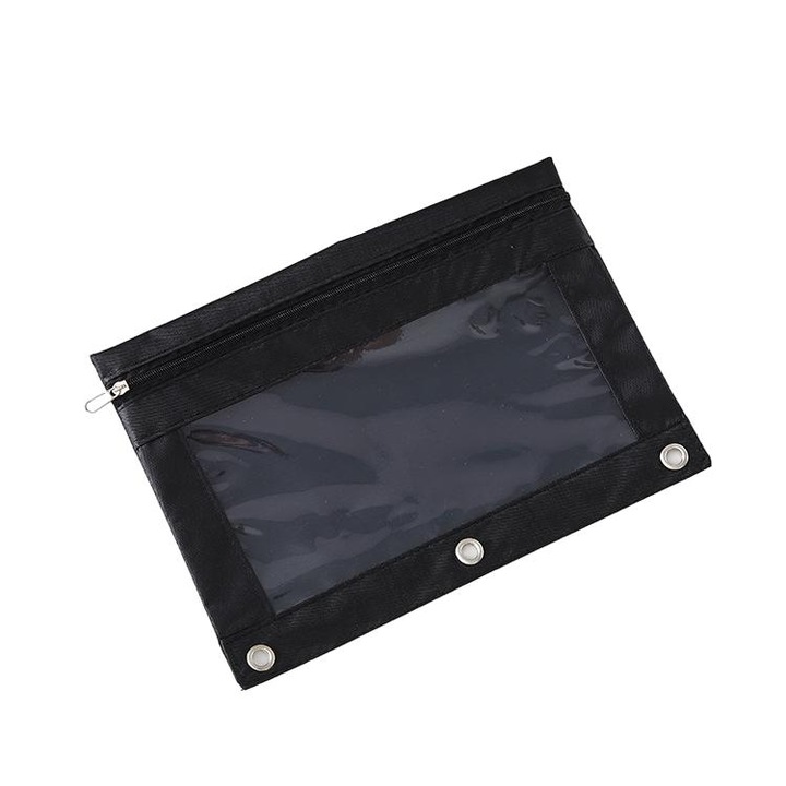 Set 8 penare cu fermoar, 3 inele, capacitate mare, negru, 25x18cm