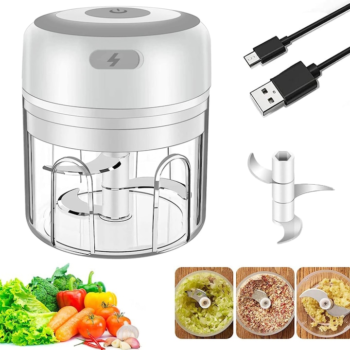 Mini Blender Electric, Arvada® Easy Mix SJ1007, 80W, 20.000 RPM, 4000 mAh, Portabil, Multifunctional, Auto-Curatare, Autonomie Mare, Capacitate 420ml, 6 Lame 3D, Acumulator, albastru