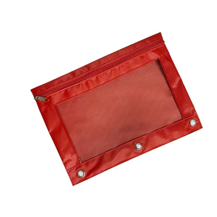 Set 8 penare cu fermoar, 3 gauri, material Oxford, rosu, 25x18cm