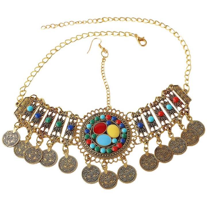 Colier dama, design vintage, multicolor, 15x5x1 cm, aliaj de zinc