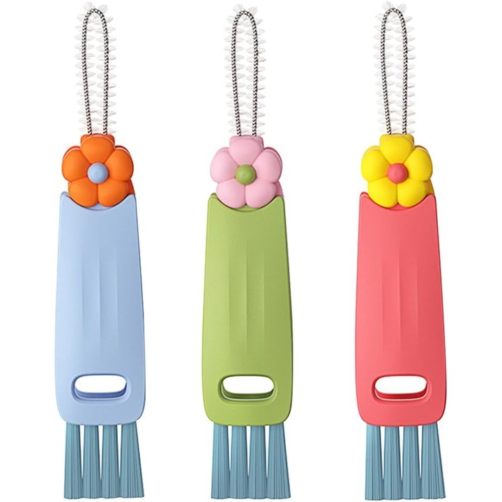 Set de perii de curatare 3 in 1, multifunctionale, pentru capace de cana, rezistente, ergonomice