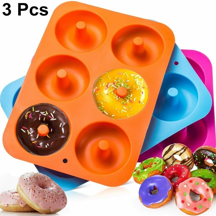 3 darabos szilikon fánk sütőforma készlet, hőálló -40 és 230 Celsius fok között, 26x18cm