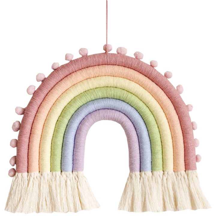 Decoratiune perete macrame curcubeu multicolor pentru camera copilului
