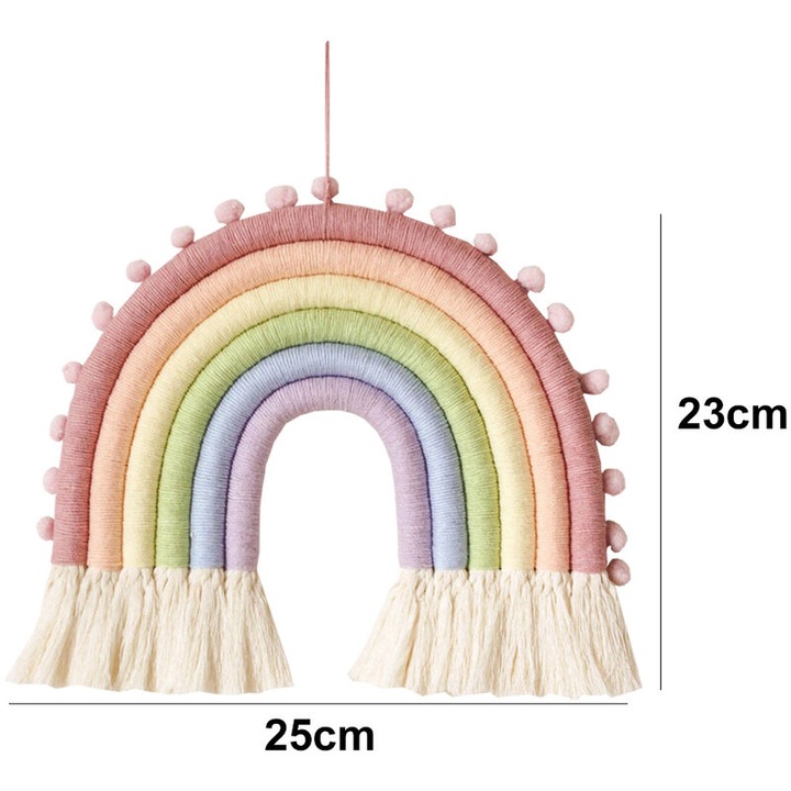 Decoratiune perete macrame curcubeu multicolor pentru camera copilului
