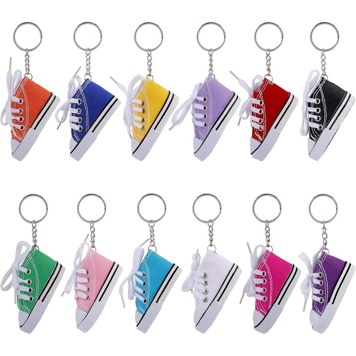 12 darabos fém kulcstartó szett, színes sneaker, 3 hüvelyk, hordozható