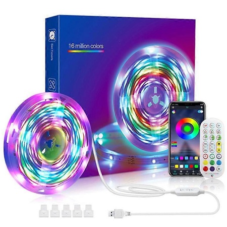 Banda LED 10m, multicolor, 140 LED/m, control prin aplicatie Bluetooth ...