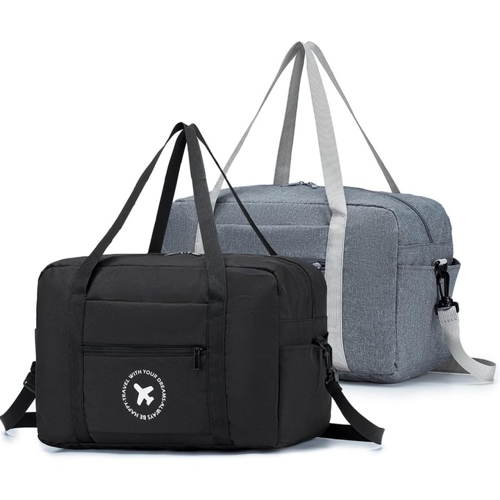 Összecsukható utazótáska 40x20x25cm, vízálló, 2 darabos szett, fekete + szürke