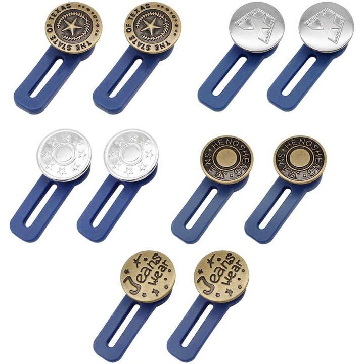 Set 10 bucati extensoare pentru pantaloni din denim, elastic, reutilizabile, multicolor