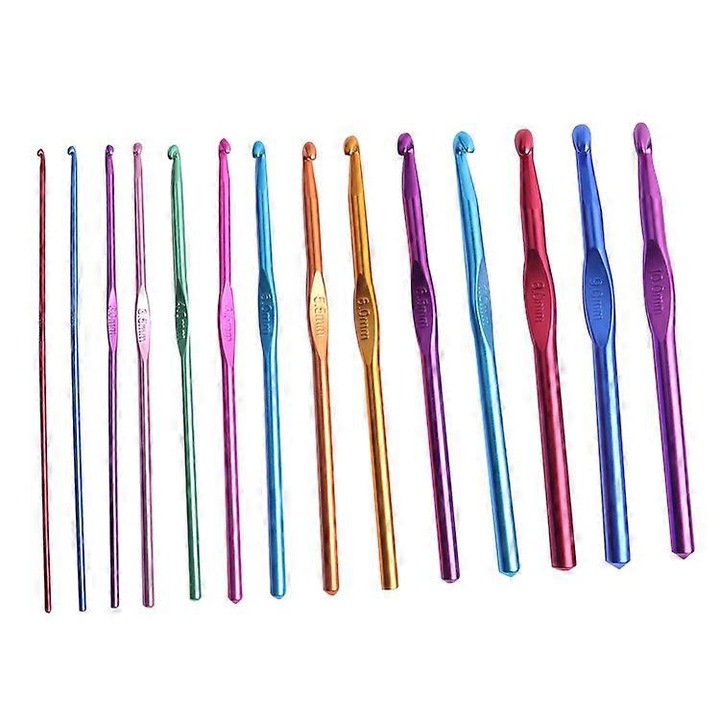 Set 12 crosete din oxid de aluminiu, multicolore, cu marcaje de dimensiune