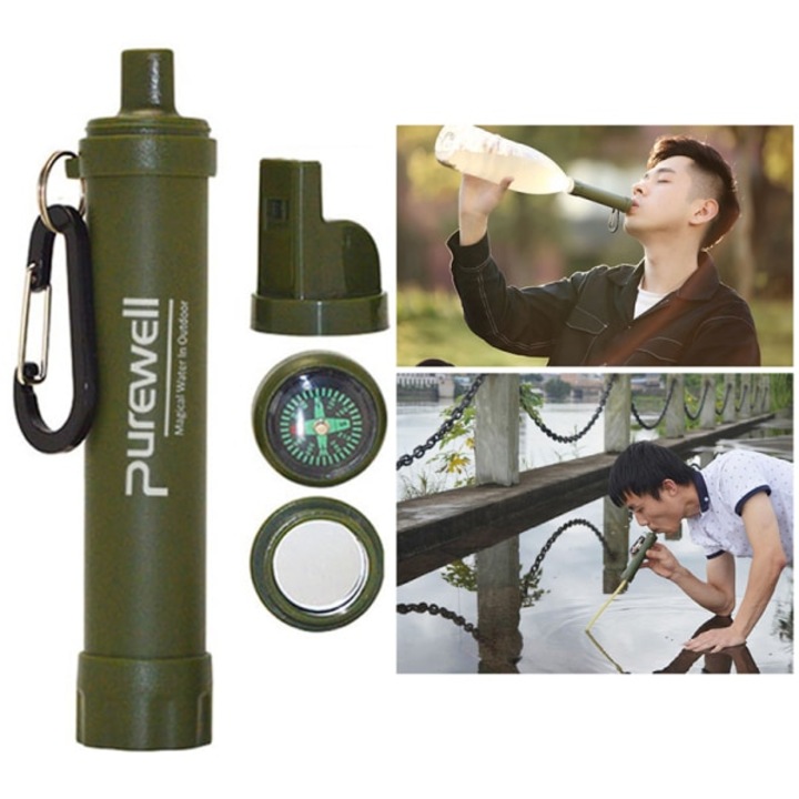 Filtru de apa portabil, sistem de filtrare, capacitate de purificare 1000L, culoare verde, dimensiuni 21.5x3.3cm