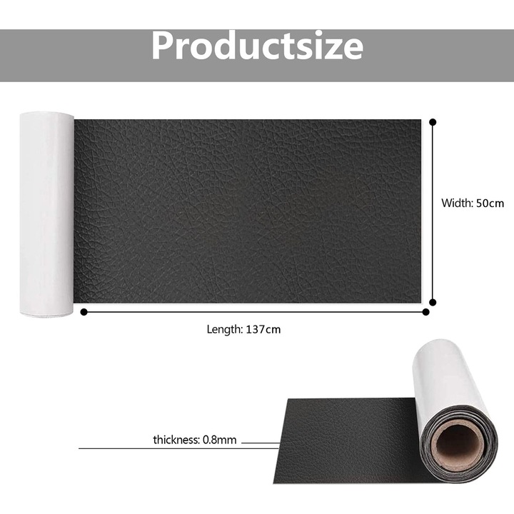 Pachet autocolant din piele pentru repararea canapelelor, negru, 1 bucata