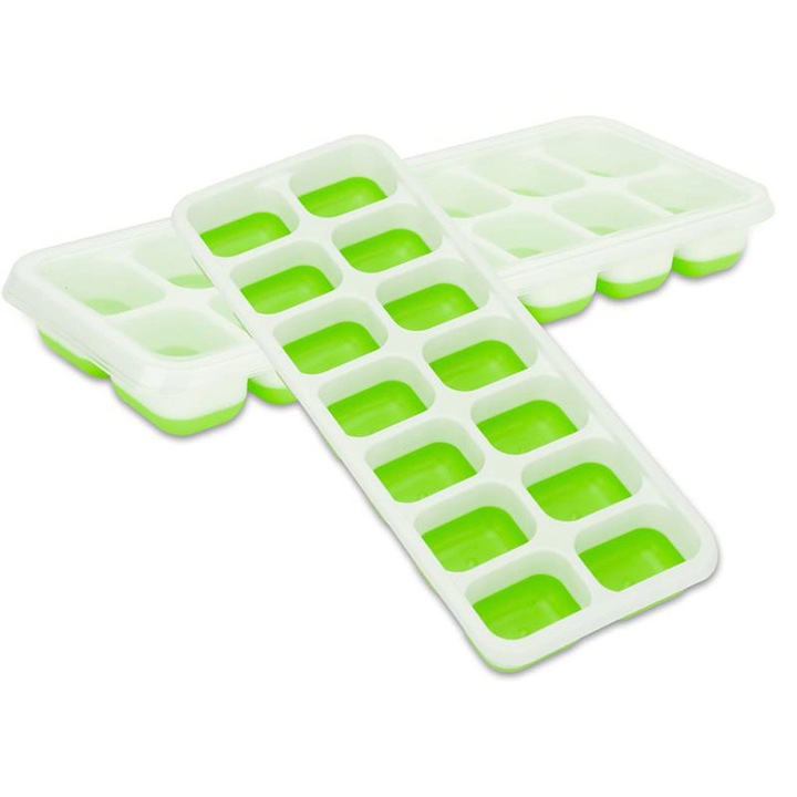 Szilikon jégkockaforma készlet, zöld és fehér, 4 darabos, tetővel