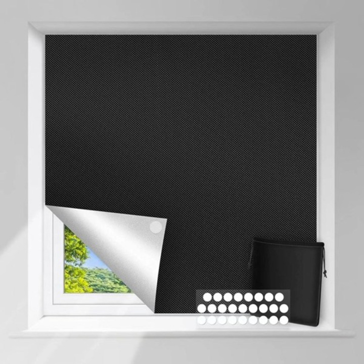 Cortina blackout portabila, 150x200cm, argintie/neagra, material poliester, set 1 buc.