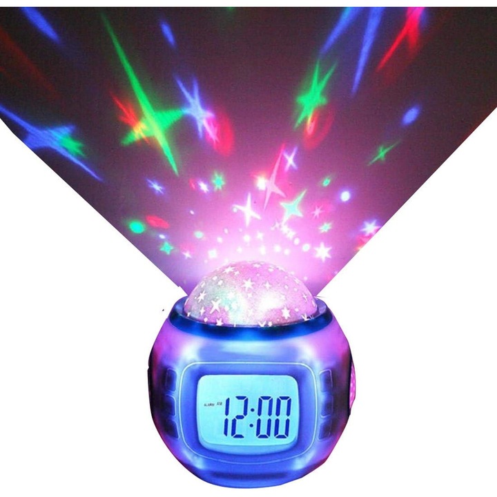 Proiector de stele cu muzica, calendar, timer, termometru, multicolor, 3AA