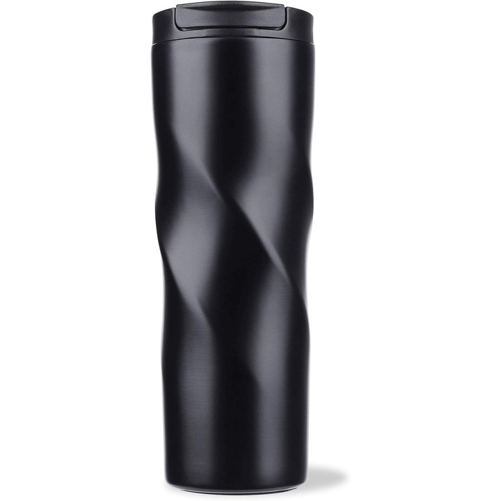Cana termica, 480ml, design spiralat, neagra, din otel inoxidabil