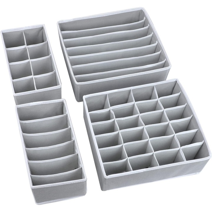 Set 4 cutii depozitare pliabile, gri