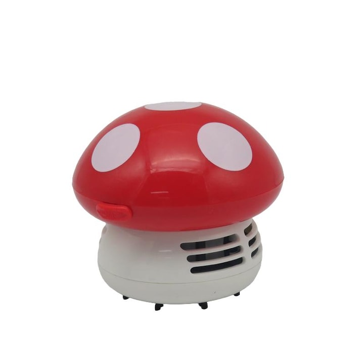 Mini aspirator de birou, model ciuperca, rosu/alb