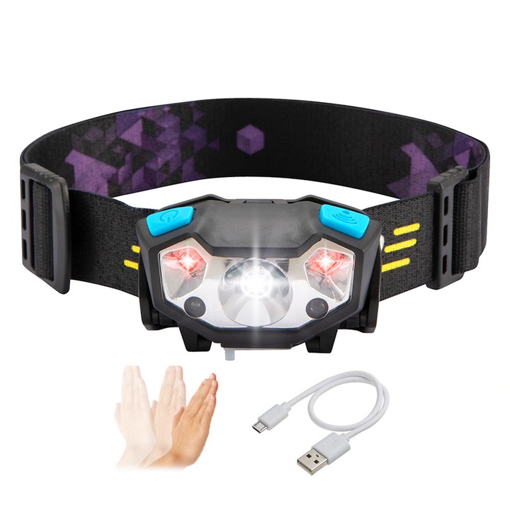 USB-ről tölthető, szuper fényes, vízálló LED fejlámpa, 160 lumen, 6x3x3cm