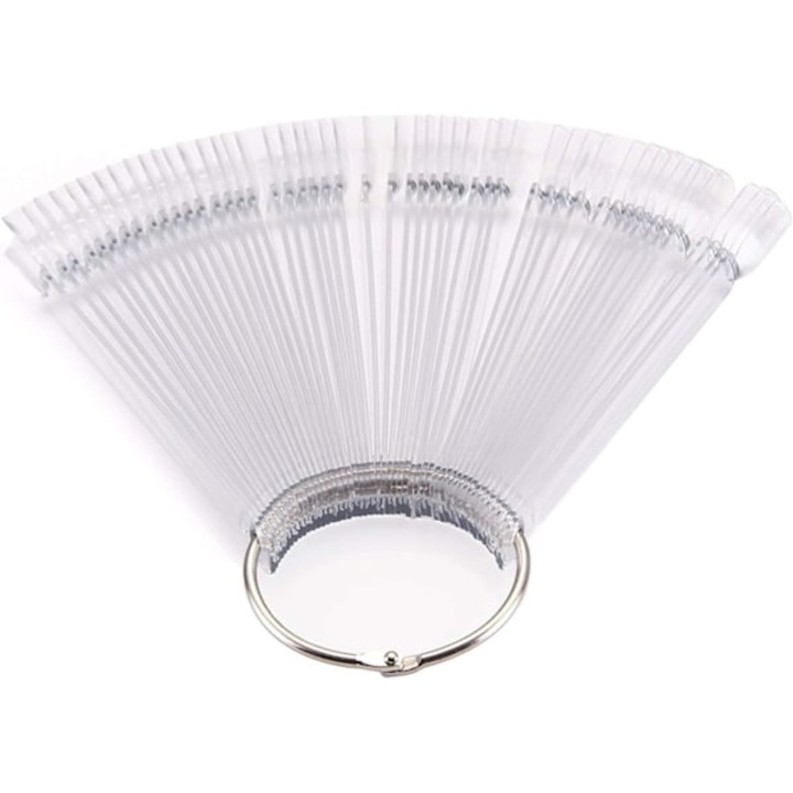 Suport pentru afisare oja, forma de evantai, inel metalic, 50 buc, transparent, pentru practica manichiura
