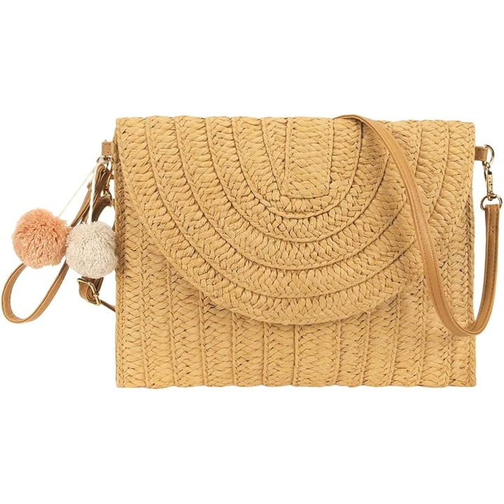 Szalma válltáska, retró modell, natúr színű, kis méretű