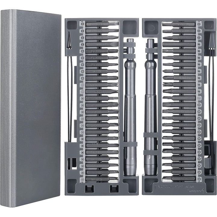 Преносим комплект отвертки, 51 в 1, с магнитна глава, алуминий, 51 бита