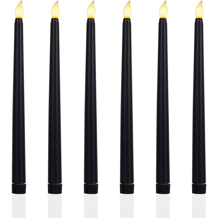 Set 6 lumanari LED negre, fara flacara, 28x2.1cm, pentru decoratiuni de Craciun, nunti, petreceri