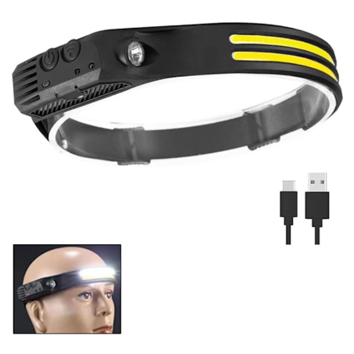 Újratölthető fejlámpa, 1000 Lumen, széles sugár, LED, IPX5 vízálló