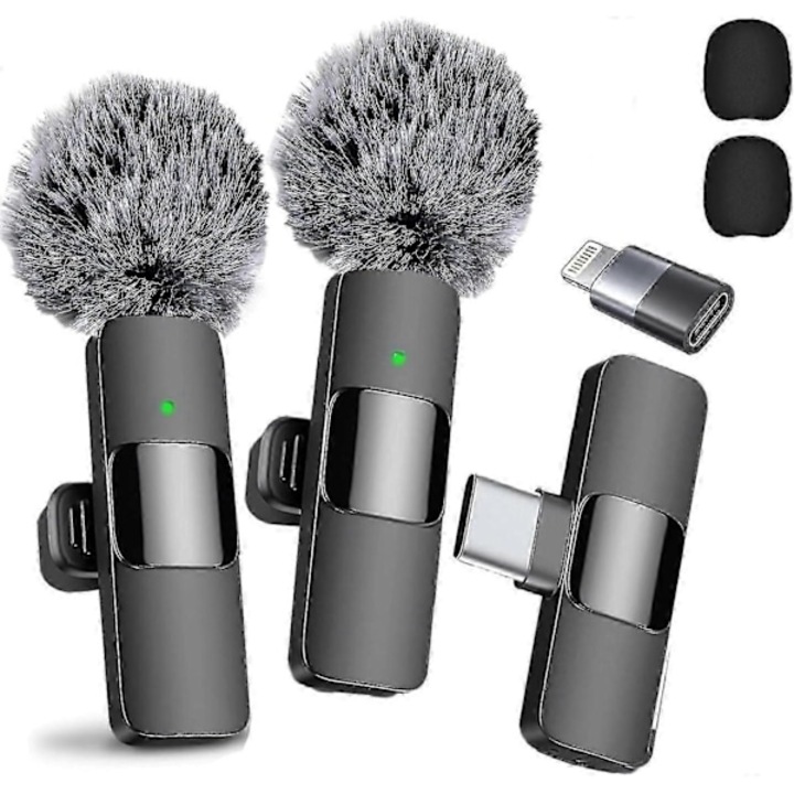 Vezeték nélküli csíptetős mikrofon, 2 darabos készlet, zajcsökkentés, tiszta felvétel, USB-C, iPhone 15 Pro Max, iPad, Android készülékekhez
