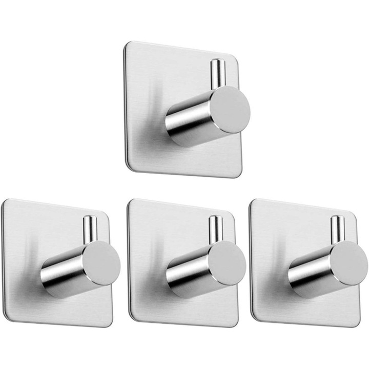 Set carlige autoadezive, 4 bucati, argintii