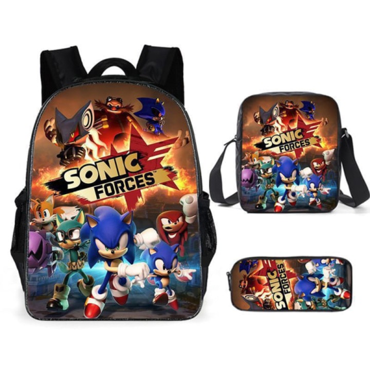 Rucsac scolar copii Sonic, set 3 piese, imprimare 3D, multicolor