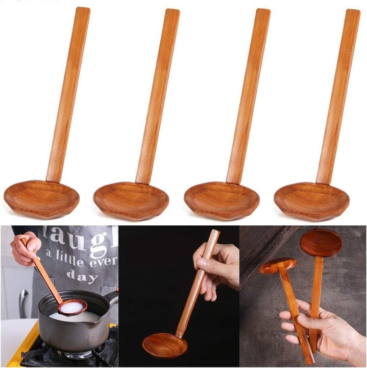 Set de 4 linguri din lemn in stil japonez cu manere lungi