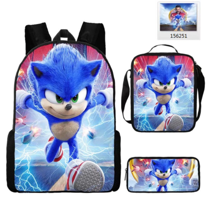 Rucsac scolar copii Sonic, 3 piese, imprimare 3D, multicolor