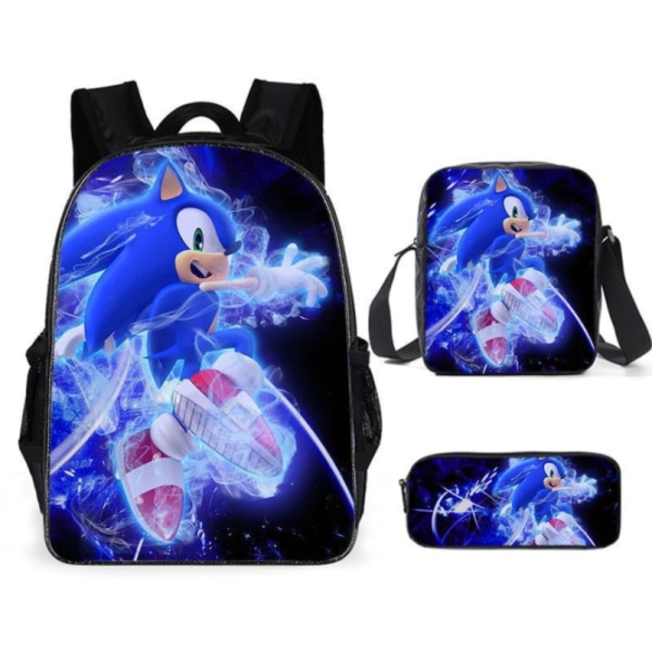 Rucsac scolar copii Sonic, set 3 piese, imprimare 3D, multicolor