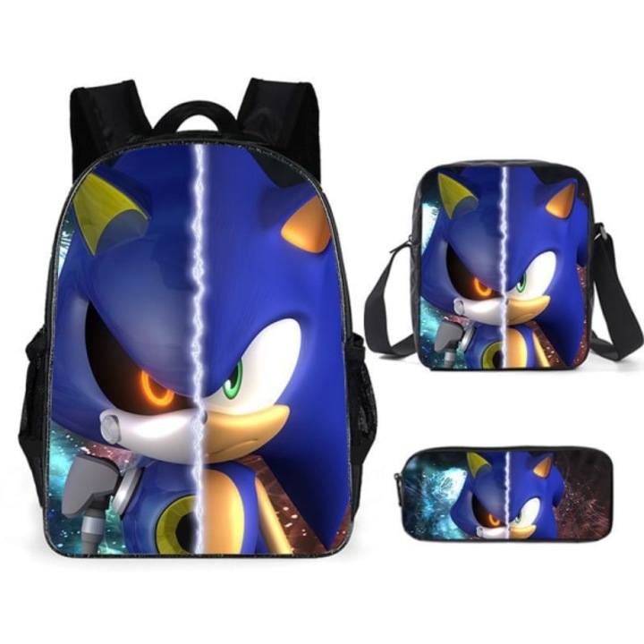 Rucsac scolar copii Sonic, 3 piese, imprimare 3D, multicolor