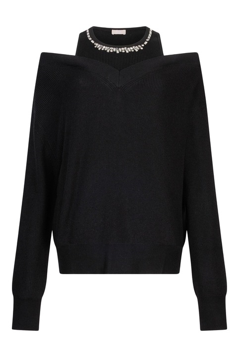 Liu Jo, Pulover din amestec de lana cu decupaje pe umeri, Negru