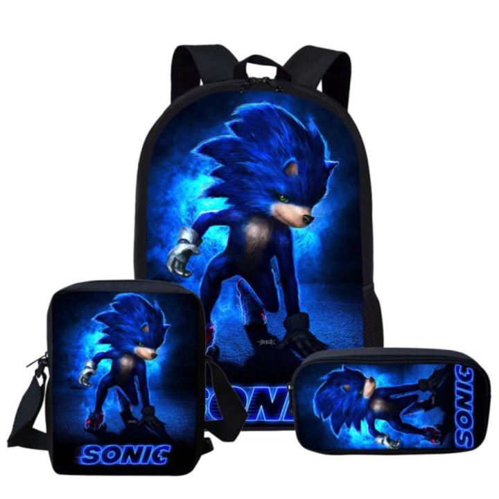 Rucsac scolar copii Sonic, set 3 piese, imprimare 3D, multicolor
