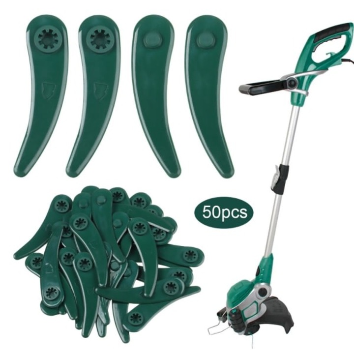 Set 50 bucati lame de plastic pentru masini de tuns iarba, verde, 83mm