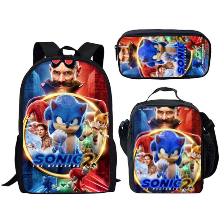 Rucsac scolar copii Sonic, set 3 piese, imprimare 3D, multicolor