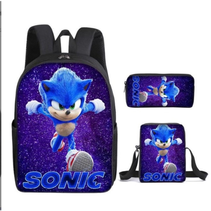 Rucsac scolar copii Sonic, set 3 piese, imprimare 3D, multicolor