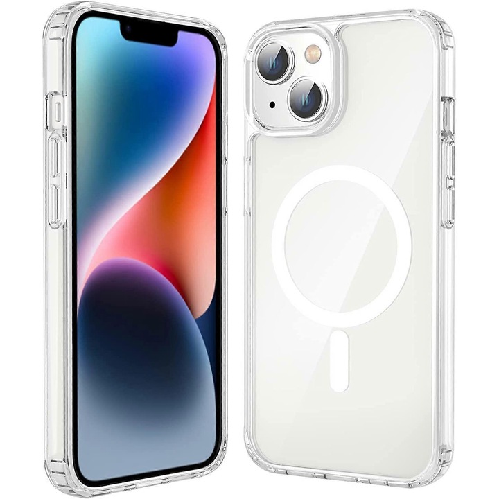 Carcasa telefon iPhone 14, transparenta, magnetica, protectie completa, anti-soc, 6.1 inch