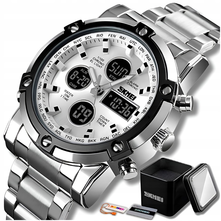 Férfi karóra Skmei sport digitális ezüst-fehér 48x16x22mm multifunkcionális