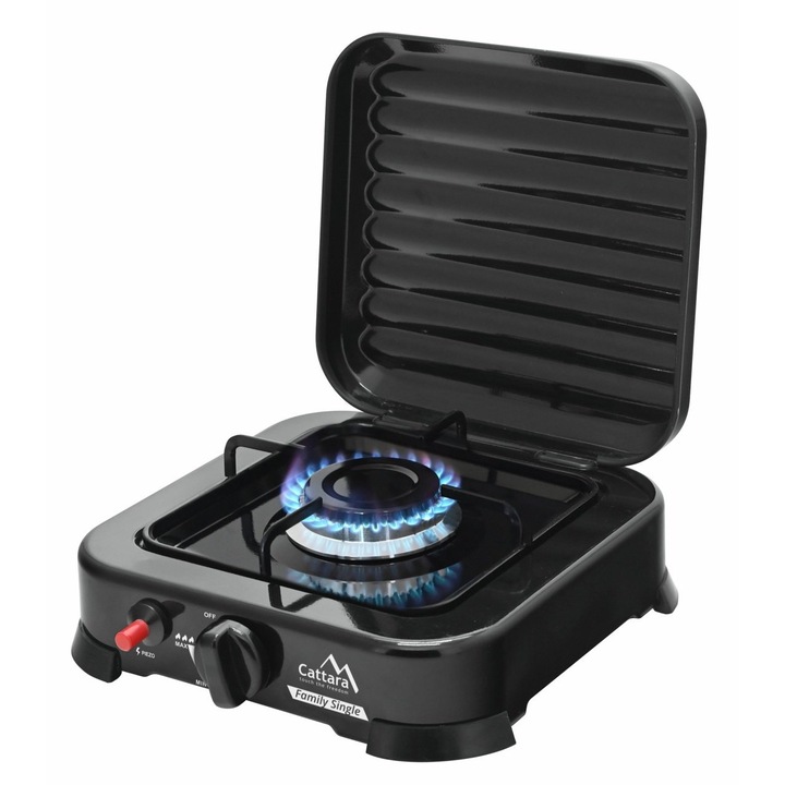Aragaz portabil cu 1 arzator Cattara Traveler Family Single, negru, capac, 2.2kw, 160g/h